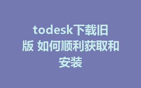 todesk下载旧版 如何顺利获取和安装