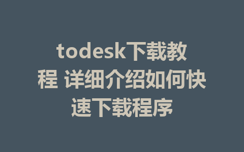 todesk下载教程 详细介绍如何快速下载程序