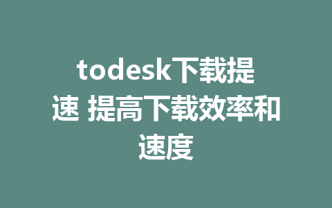 todesk下载提速 提高下载效率和速度